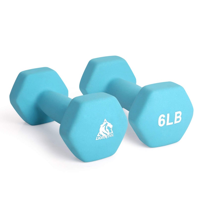 Lionscool Neoprene Coated Dumbbell Weights (Skyblue 6Lb Pair) - Image 1