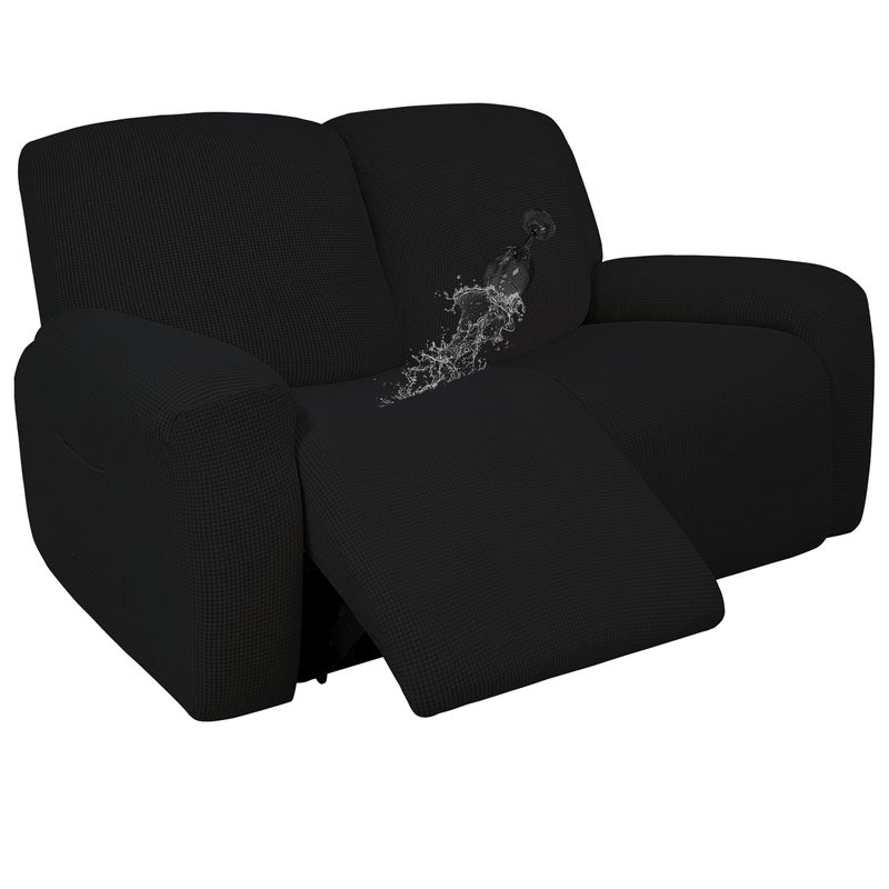 Easy-Going EasyGoing 100 Dual Waterproof Recliner Loveseat Cover 6Pieces Stretch Relining Sofa Cover with Pocket Jacquard 2 Seat Sofa Slipcover Leakproof Washable Loveseat Black 
