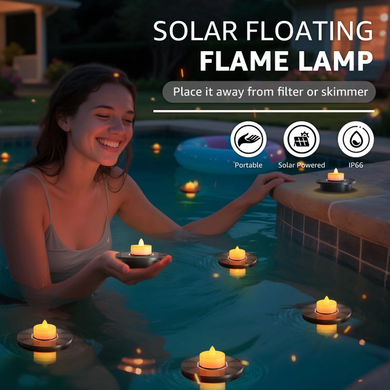 GGNOO Solar Floating Pool Lights, 5-Pack Solar-Powered Float Candles Lamps Tea Light for Pond Party Garden Backyard Outdoor Decor - Image 2