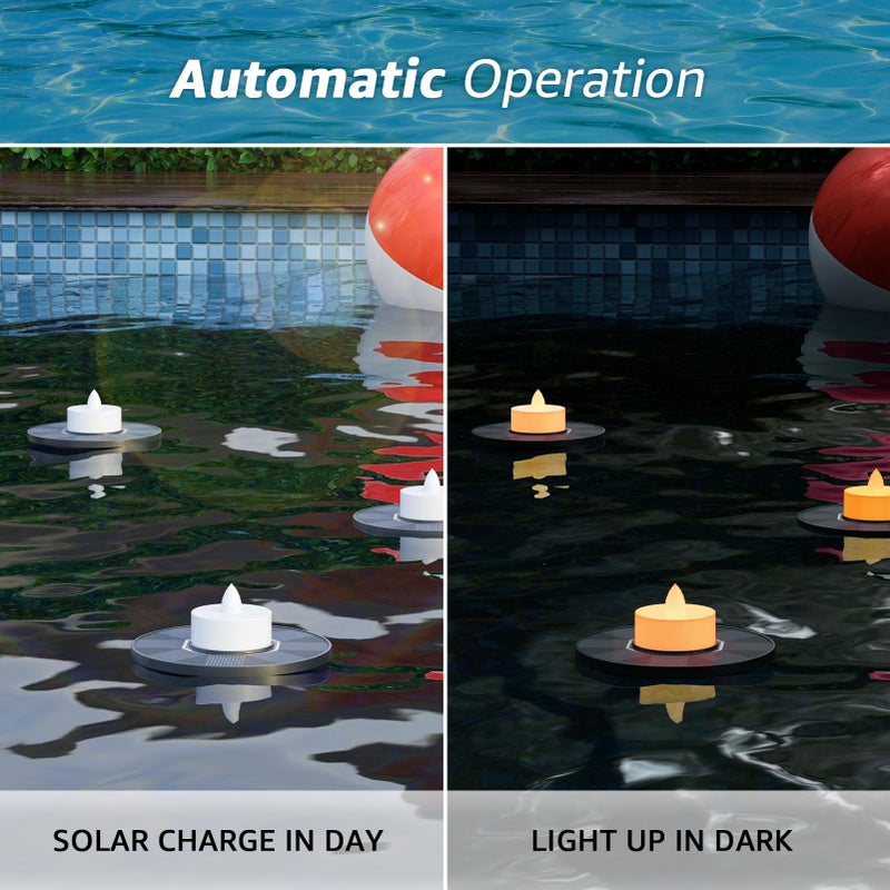 GGNOO Solar Floating Pool Lights, 5-Pack Solar-Powered Float Candles Lamps Tea Light for Pond Party Garden Backyard Outdoor Decor - Image 5
