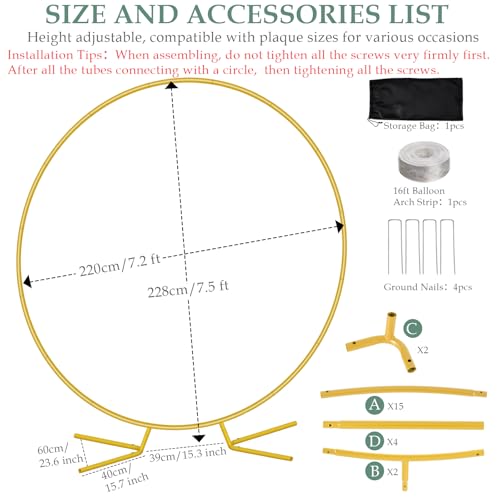 WellSign Arch Backdrop Stand for Parties, 7.2FT Metal Circle Balloon Arch Stand Kit, Gold Round Wedding Arch Frame for Wedding Birthday Party Bridal Shower Anniversary Ceremony Decoration - Image 4