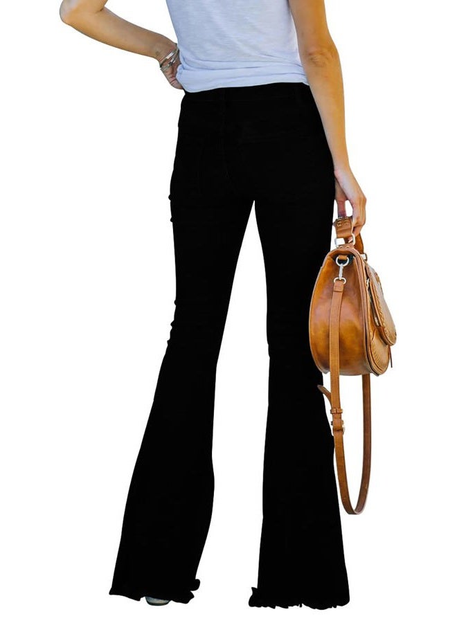 BISUAL Womens Jeans High Waisted Bell Bottom Jeans for Women Flare Jeans for Women's Ripped Stretchy Denim Pants, Black, 6 - Image 2