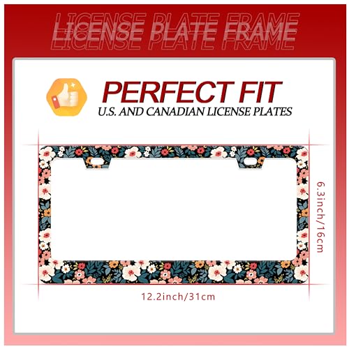 UNINDREM Folk Floral License Plate Frame Colorful Flowers Stainless Steel License Plate Frame Auto Parts Decoration with Screws License Plate Holder for Men Women 12x6 Inch - Image 3
