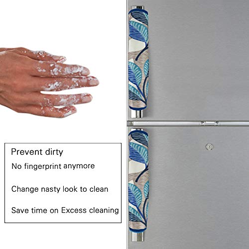 E-Retailer® Polyester 3-Layered Fridge Handle Cover For Refrigerator and Microwave oven (Color-Blue Leaf, Size -12x6 Inch) - Image 3