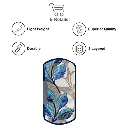 E-Retailer® Polyester 3-Layered Fridge Handle Cover For Refrigerator and Microwave oven (Color-Blue Leaf, Size -12x6 Inch) - Image 4