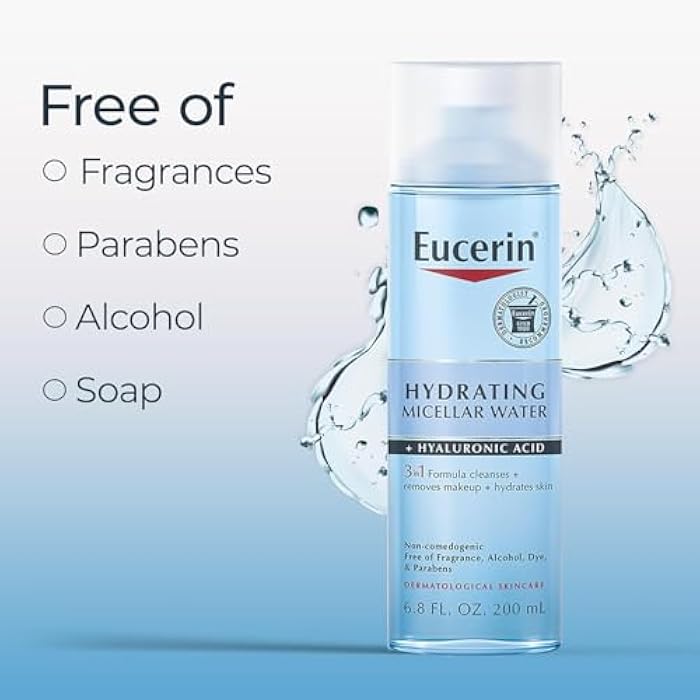 Eucerin Hydrating 3-in-1 Micellar Water, Formulated with Hyaluronic Acid, 6.8 Fl Oz Bottle - Image 3