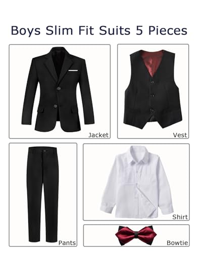 Yavakoor Boy Suit Slim Fit Suits for Kids Formal Outfit 5 Pcs Set Dresswear for Boys Black Size 10 - Image 4