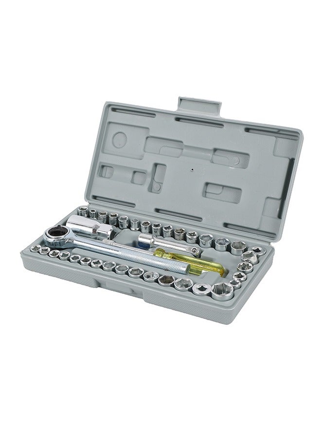 LAWAZIM 40-Piece Combination Socket Wrench Set - Heavy Duty, Rust-Resistant Kit with Hex Sockets, Ratchet Handle, Screwdriver, Extension Bar, and Case, Ideal for Auto Repair and Home Maintenance - Image 1