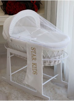 StarKids Baby Moses Basket Cradle With Rocking Stand, White  - Image 2