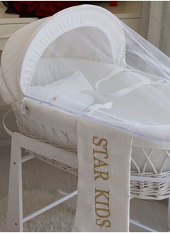 StarKids Baby Moses Basket Cradle With Rocking Stand, White  - Image 4