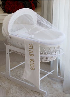 StarKids Baby Moses Basket Cradle With Rocking Stand, White  - Image 3
