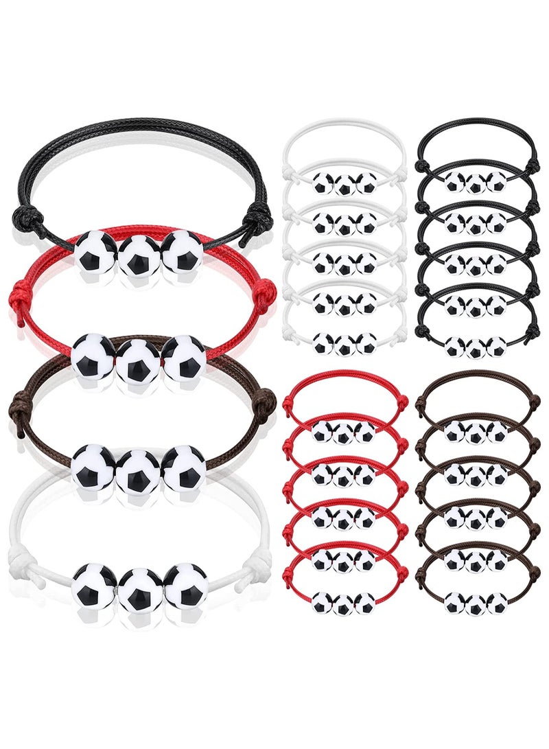 KASTWAVE SYOSI Soccer Charm Bracelets, Sports Party Favors Black Red White Brown Wristbands with Soccer Beads, Adjustable Inspirational Ball Bracelet for Teens, 20 Pcs - Image 1