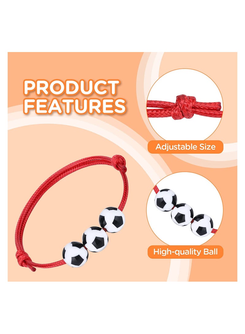 KASTWAVE SYOSI Soccer Charm Bracelets, Sports Party Favors Black Red White Brown Wristbands with Soccer Beads, Adjustable Inspirational Ball Bracelet for Teens, 20 Pcs - Image 3