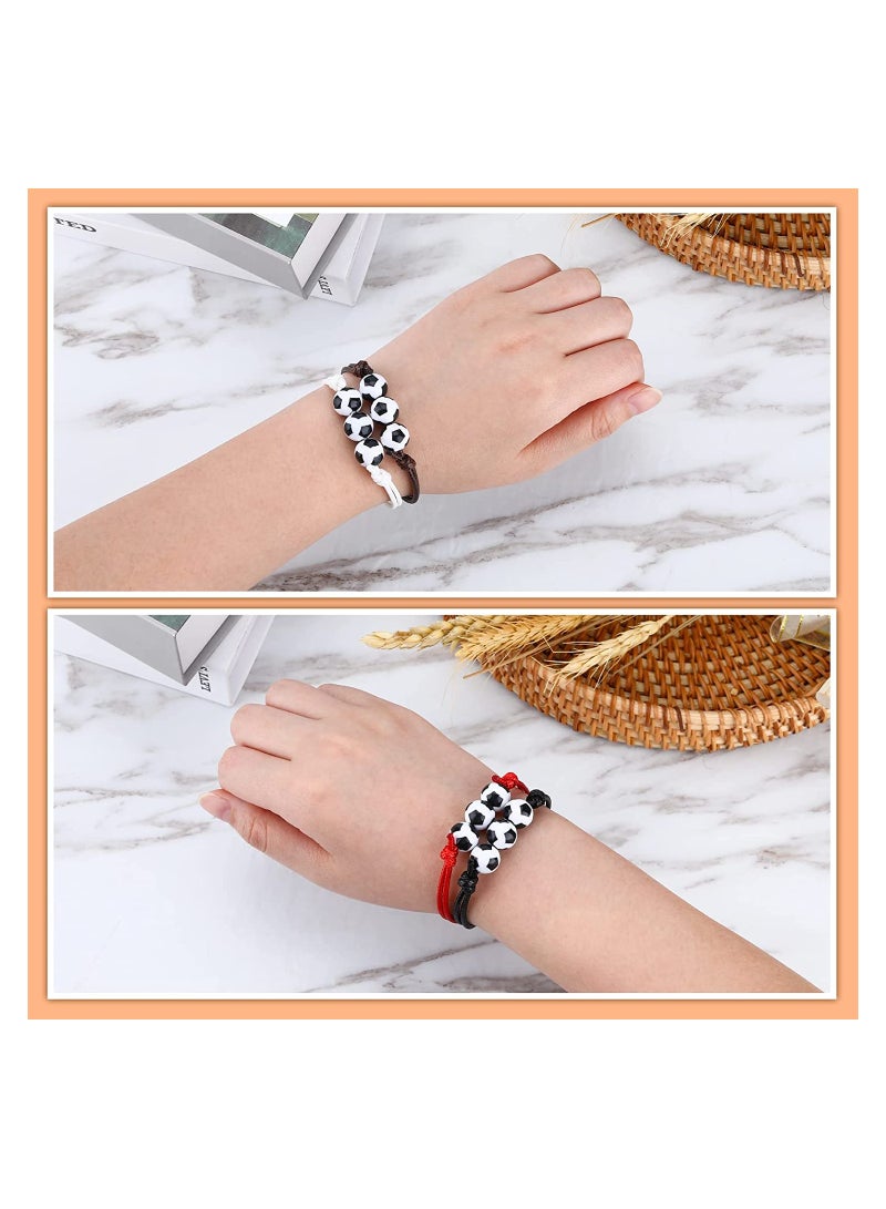 KASTWAVE SYOSI Soccer Charm Bracelets, Sports Party Favors Black Red White Brown Wristbands with Soccer Beads, Adjustable Inspirational Ball Bracelet for Teens, 20 Pcs - Image 2