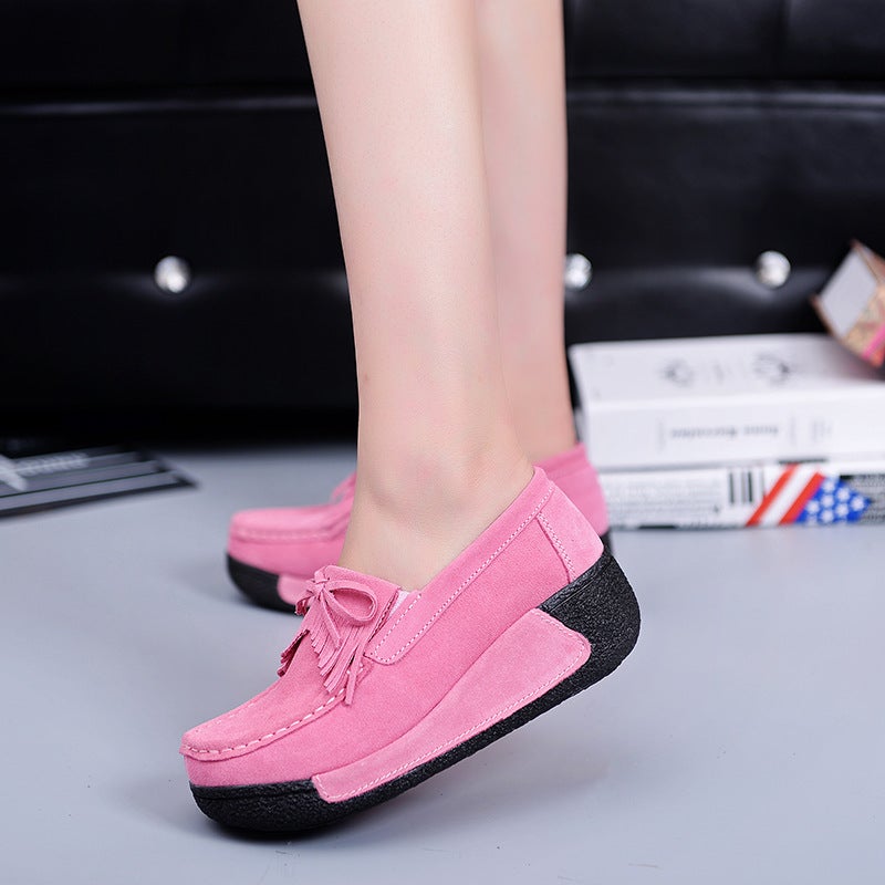 2020 Thick Bottom Tassel Platform Women'S Shoes Wedge Shoes Moms Flat Rocking Shoes Beans Shoes Women'S Large Size 43 - Image 1
