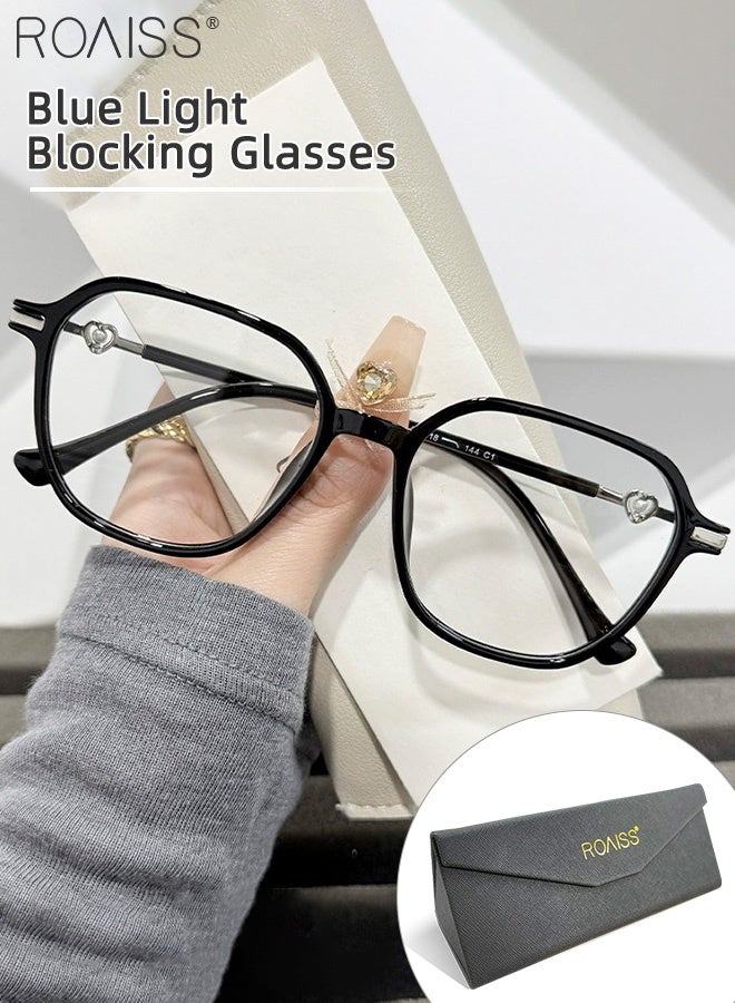 رويس نظارات نسائية مضادة للضوء الأزرق، إطار مربع مضاد للتعب، فلتر للضوء الأزرق، نظارات قراءة مضادة للأشعة فوق البنفسجية لألعاب الكمبيوتر مع معابد على شكل قلب، لون أسود - Image 1