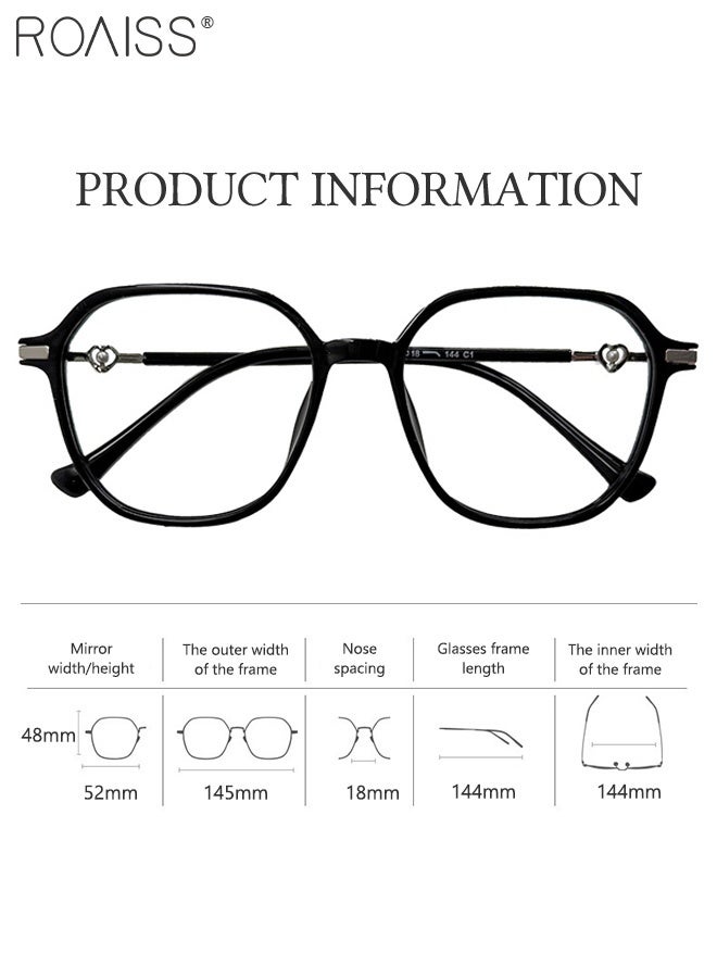 رويس نظارات نسائية مضادة للضوء الأزرق، إطار مربع مضاد للتعب، فلتر للضوء الأزرق، نظارات قراءة مضادة للأشعة فوق البنفسجية لألعاب الكمبيوتر مع معابد على شكل قلب، لون أسود - Image 3
