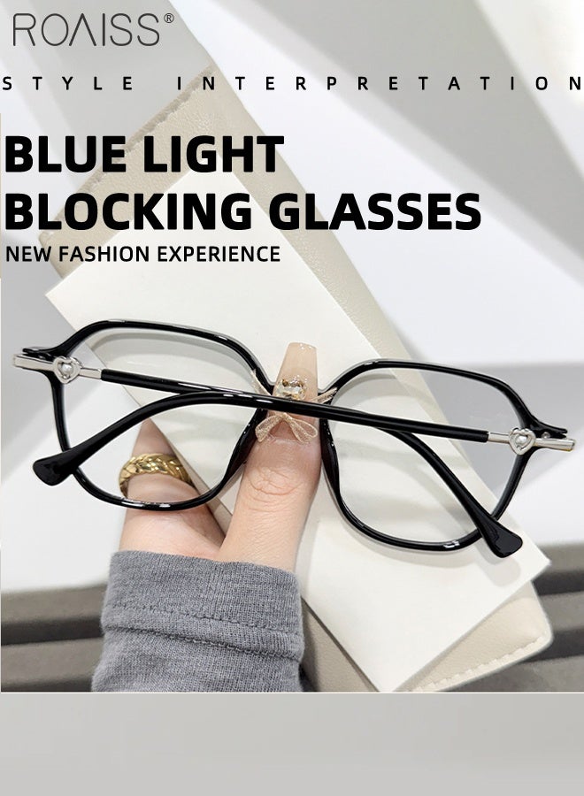 رويس نظارات نسائية مضادة للضوء الأزرق، إطار مربع مضاد للتعب، فلتر للضوء الأزرق، نظارات قراءة مضادة للأشعة فوق البنفسجية لألعاب الكمبيوتر مع معابد على شكل قلب، لون أسود - Image 4