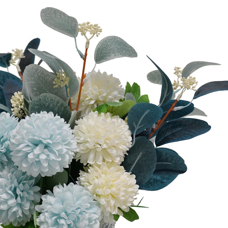 NAWEIDA Artificial Flowers with Vase, Faux Flower Arrangement with Eucalyptus Leaves, Silk Hydrangea Table Centerpiece for Home Office Kitchen, Dining Room & Coffee Table Decor - Image 3