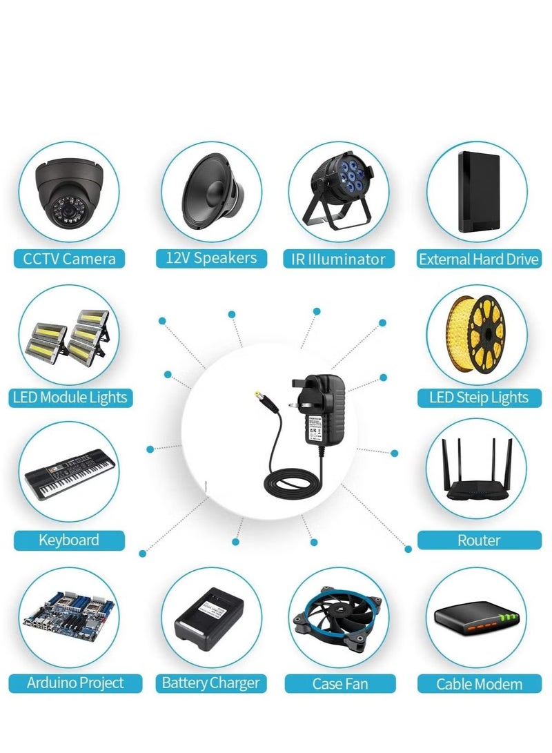 R.VIHAN UK G-Type Plug 12V 2A Power Adapter | AC 100-240V to DC Converter | Wall Charger for LED Lights, Massage Gun, CCTV, and More - Image 3