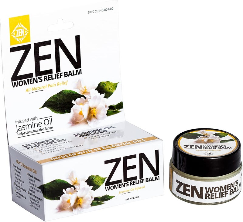 Zen بلسم تخفيف آلام النساء من زين - مسكن طبيعي بالكامل مع زيت الياسمين 11 زيت أساسي يعمل بشكل رائع لتخفيف آلام الدورة الشهرية وآلام الظهر والصداع وآلام المفاصل والعضلات 07 أونصة عبوة واحدة - Image 1