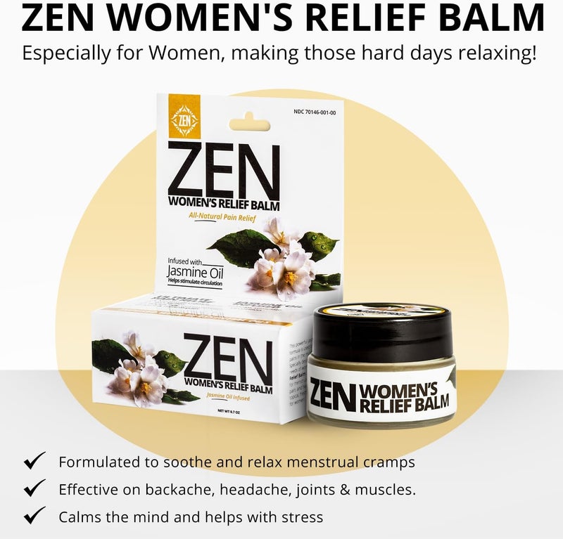 Zen بلسم تخفيف آلام النساء من زين - مسكن طبيعي بالكامل مع زيت الياسمين 11 زيت أساسي يعمل بشكل رائع لتخفيف آلام الدورة الشهرية وآلام الظهر والصداع وآلام المفاصل والعضلات 07 أونصة عبوة واحدة - Image 4