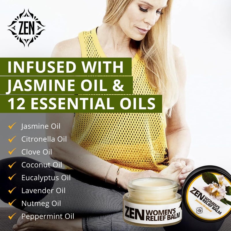 Zen بلسم تخفيف آلام النساء من زين - مسكن طبيعي بالكامل مع زيت الياسمين 11 زيت أساسي يعمل بشكل رائع لتخفيف آلام الدورة الشهرية وآلام الظهر والصداع وآلام المفاصل والعضلات 07 أونصة عبوة واحدة - Image 5