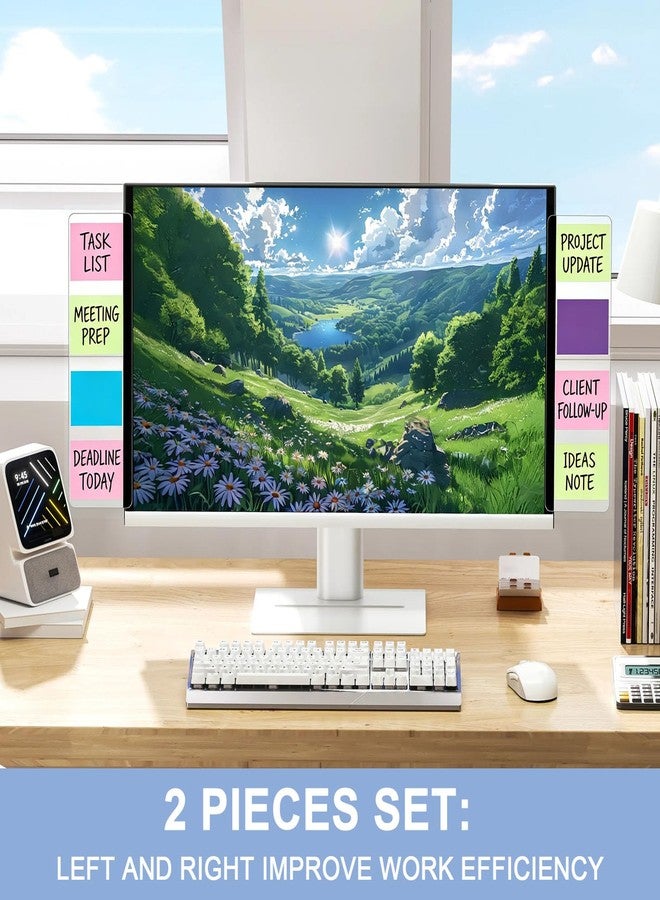 Tesdluy 2PCS Computer Monitor Memo Board, 11" x 3.1"Clear Acrylic Office Desk Accessories, Computer Monitor Side Note Holder, Message Board for Sticky Notes, Reminders & Memos - Image 3