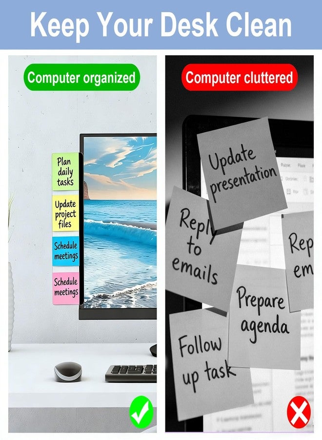 Tesdluy 2PCS Computer Monitor Memo Board, 11" x 3.1"Clear Acrylic Office Desk Accessories, Computer Monitor Side Note Holder, Message Board for Sticky Notes, Reminders & Memos - Image 4