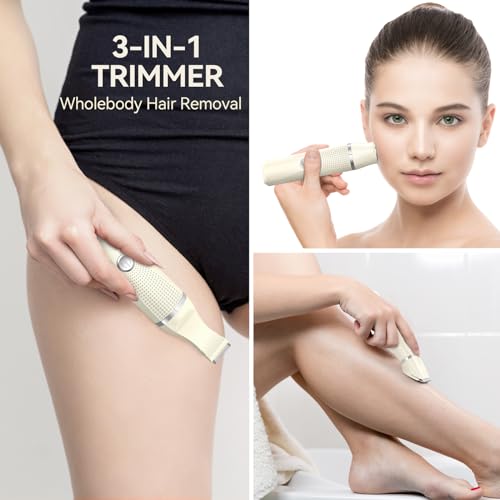 unibono 3-in-1 Electric Razor for Women - Waterproof Bikini Trimmer,Rechargeable Electric Shaver for Lady,Pubic Hair Trimmer Women,Personal Trimmer Groomer for Body Hair (Cream, LY) - Image 2