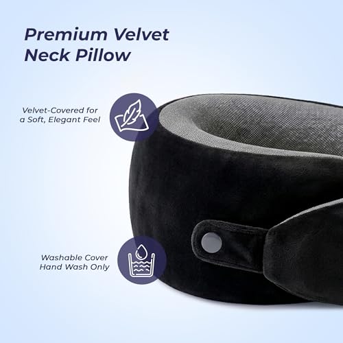 Billebon Ultrasoft Memory Foam Neck Pillow for Travel, Lightweight Comfortable & Breathable Cover, Airplane Travel Pillow Combo with Premium Eye Mask and Carry Bag. (Black) - Image 4