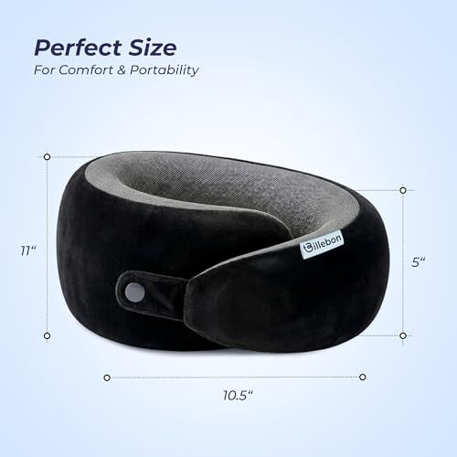 Billebon Ultrasoft Memory Foam Neck Pillow for Travel, Lightweight Comfortable & Breathable Cover, Airplane Travel Pillow Combo with Premium Eye Mask and Carry Bag. (Black) - Image 3