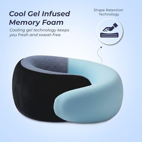 Billebon Ultrasoft Memory Foam Neck Pillow for Travel, Lightweight Comfortable & Breathable Cover, Airplane Travel Pillow Combo with Premium Eye Mask and Carry Bag. (Black) - Image 2