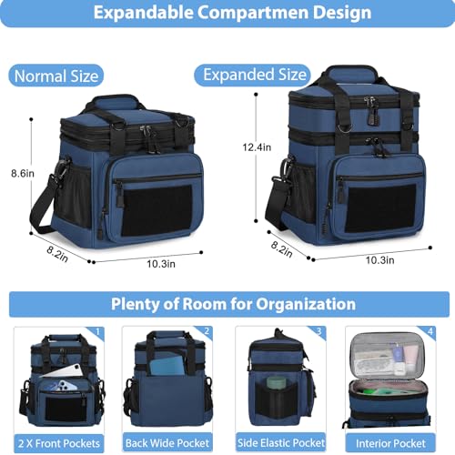 GLENKEY Double Deck Insulated Lunch Box, Expandable Large Lunch Bag Leakproof Cooler Bag Lunch Pail for Men Women Adults Work Shifts Travel Daytrip,16L,Blue - Image 3