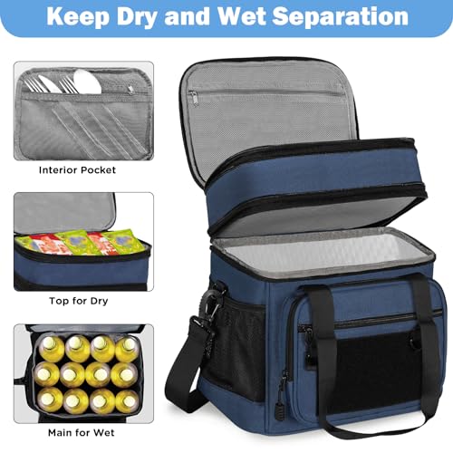 GLENKEY Double Deck Insulated Lunch Box, Expandable Large Lunch Bag Leakproof Cooler Bag Lunch Pail for Men Women Adults Work Shifts Travel Daytrip,16L,Blue - Image 2