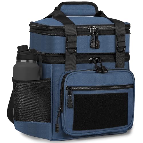 GLENKEY Double Deck Insulated Lunch Box, Expandable Large Lunch Bag Leakproof Cooler Bag Lunch Pail for Men Women Adults Work Shifts Travel Daytrip,16L,Blue - Image 1