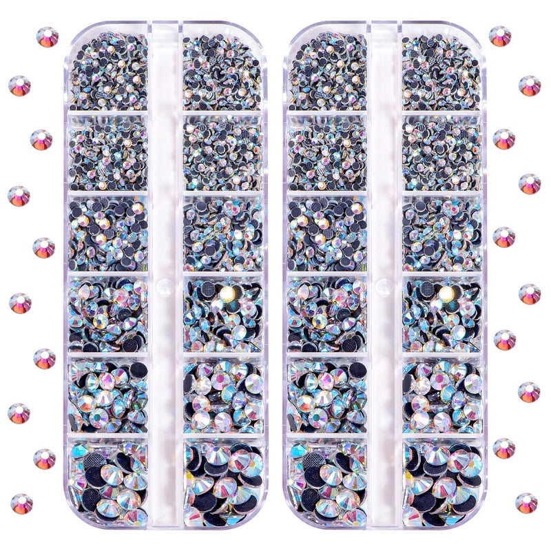 BLINGINBOX DMC Hotfix Rhinestone 2 Box Total 5200 Pieces Mixed Size Round Crystals Glass Gems for Costume Jewelry Making Crystal AB