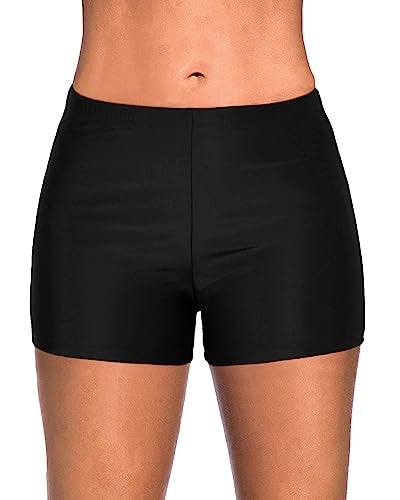 Yonique Womens Swim Shorts Solid Tankini Bottoms Swimsuit Bottoms(Available in Plus) Black XXL - Image 1