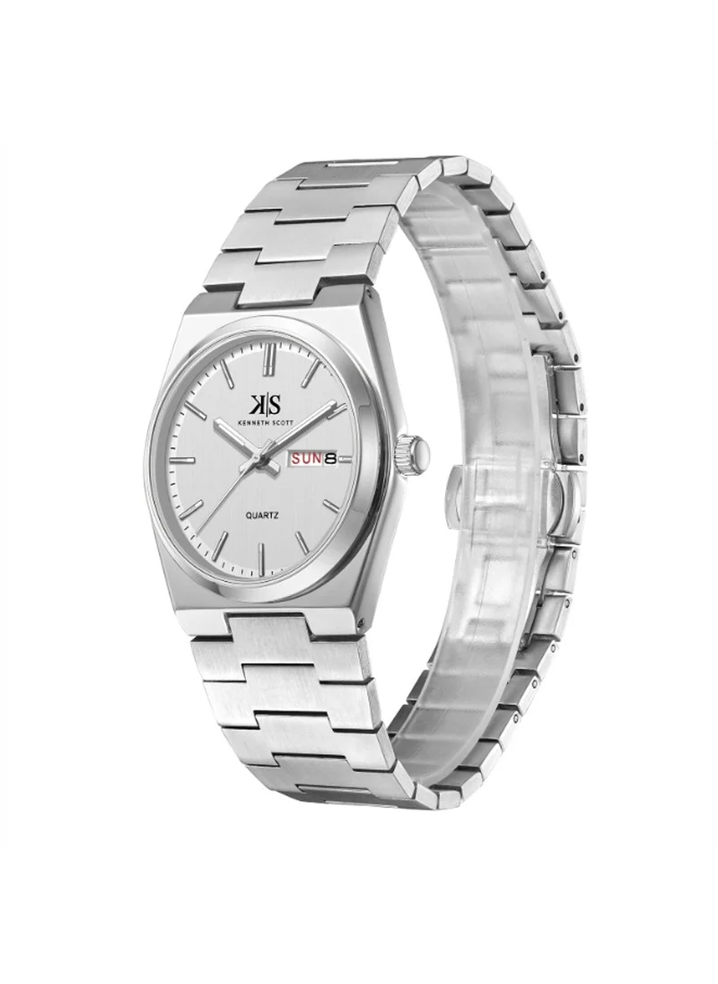KENNETH SCOTT Kenneth Scott K24011-SBSW Men's Analog Display Watch & Stainless Steel Strap Silver