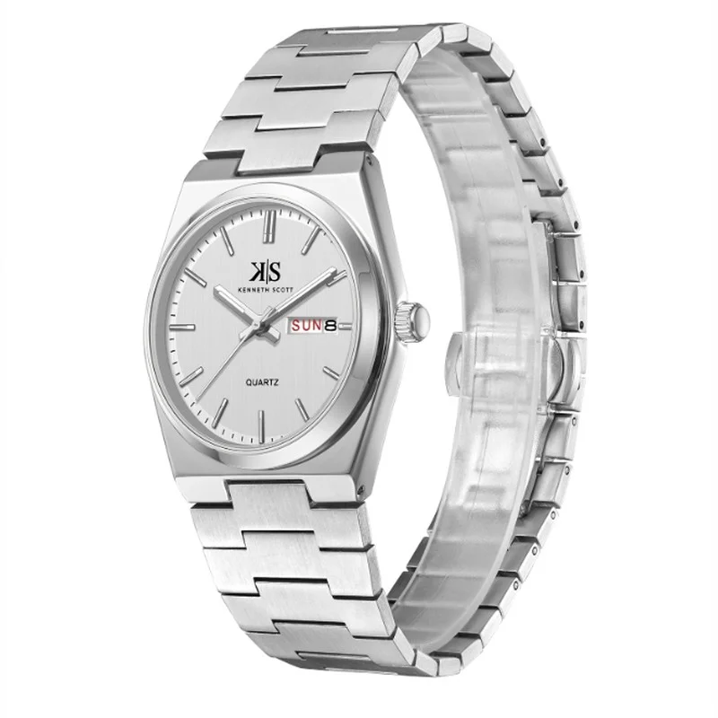 KENNETH SCOTT Kenneth Scott K24011-SBSW Men's Analog Display Watch & Stainless Steel Strap Silver