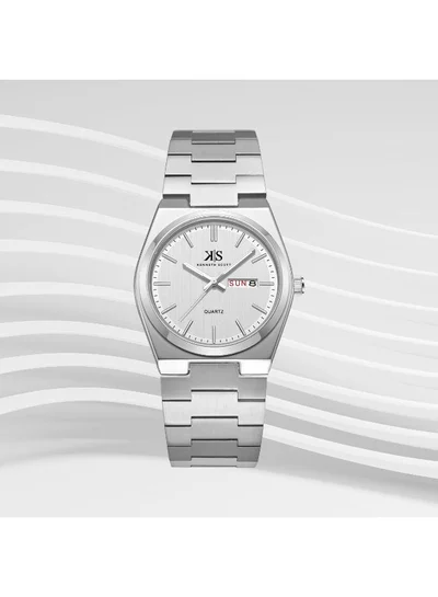 KENNETH SCOTT Kenneth Scott K24011-SBSW Men's Analog Display Watch & Stainless Steel Strap Silver