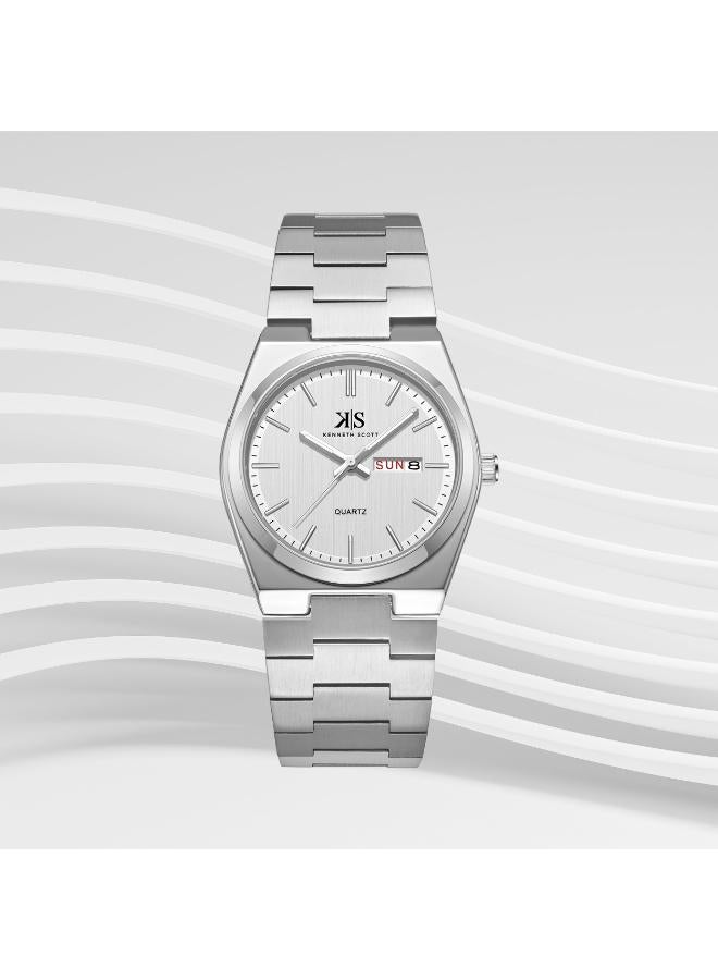 كينيث سكوت ساعة كينيث سكوت رجالي بعرض أنالوج وسوار ستانلس ستيل فضي - Image 1