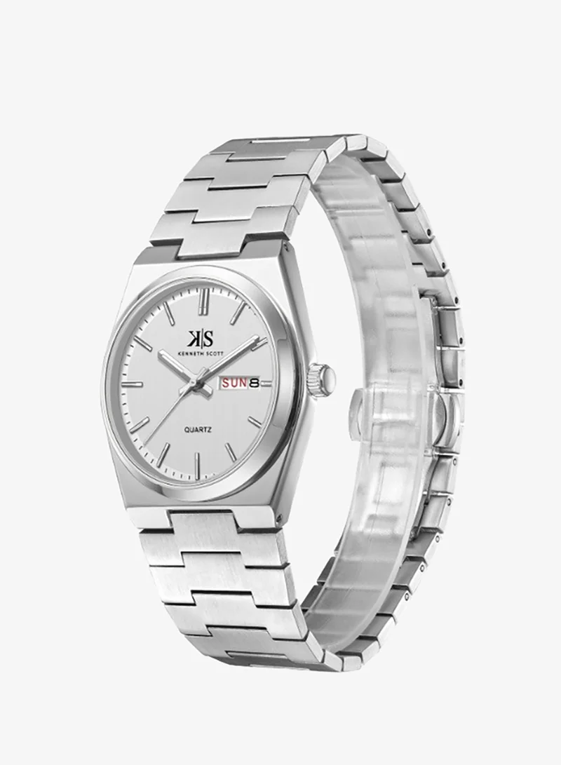 KENNETH SCOTT Kenneth Scott K24011-SBSW Men's Analog Display Watch & Stainless Steel Strap Silver