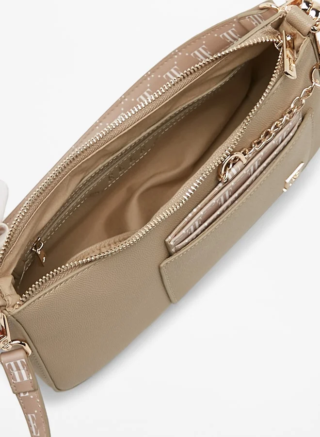ELLE Women's Monogram Print Shoulder Bag with Scarf Detail and Attached Cardholder