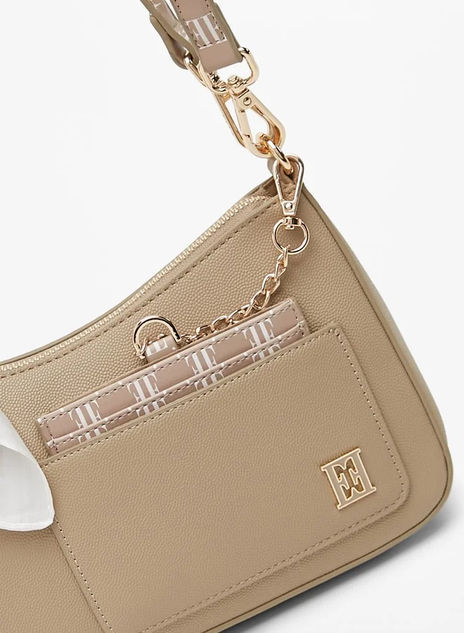 ELLE Women's Monogram Print Shoulder Bag with Scarf Detail and Attached Cardholder