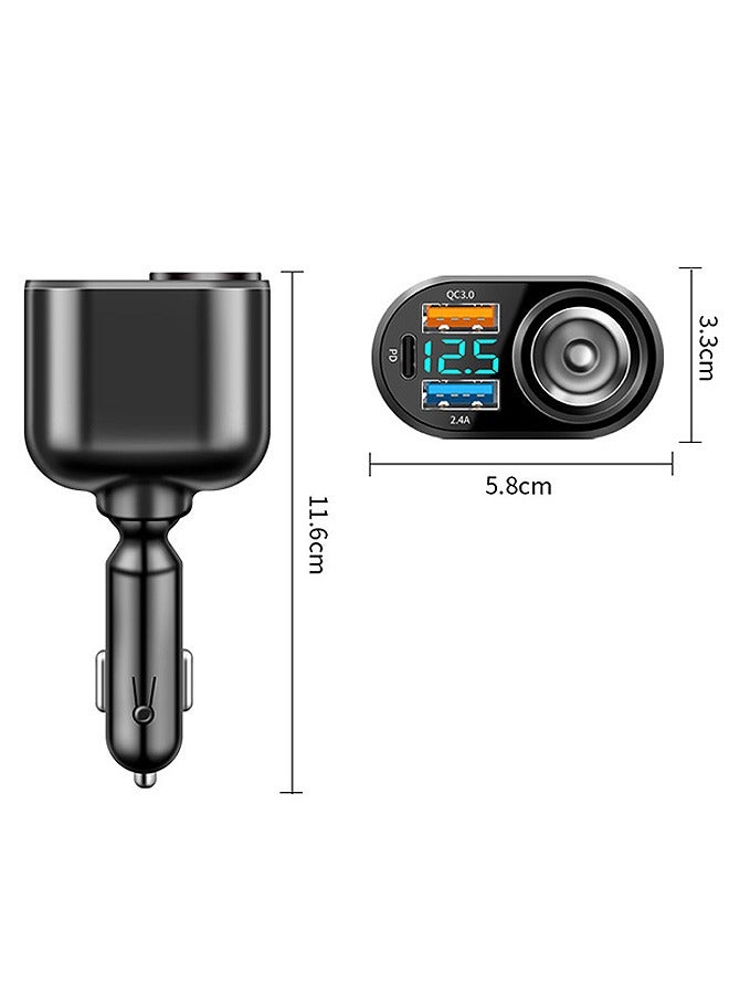 30W 4in1 Car Quick Charger, QC3.0+2.4A Fast Charging Adapter with Voltage Display and Cigarette Lighter, for Multiple Models of Electric Device (Black) - Image 2