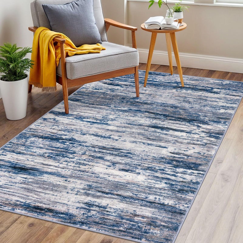 SIILOOM 3x5 Modern Abstract Area Rug for Entryway, Navy Blue Gray Neutral Multi Super Soft Washable Rug with Non-Slip, Low-Pile Door Mat Indoor for Living Room Bedroom, Carpet with Non-Shedding - Image 3