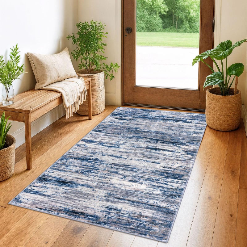 SIILOOM 3x5 Modern Abstract Area Rug for Entryway, Navy Blue Gray Neutral Multi Super Soft Washable Rug with Non-Slip, Low-Pile Door Mat Indoor for Living Room Bedroom, Carpet with Non-Shedding - Image 1