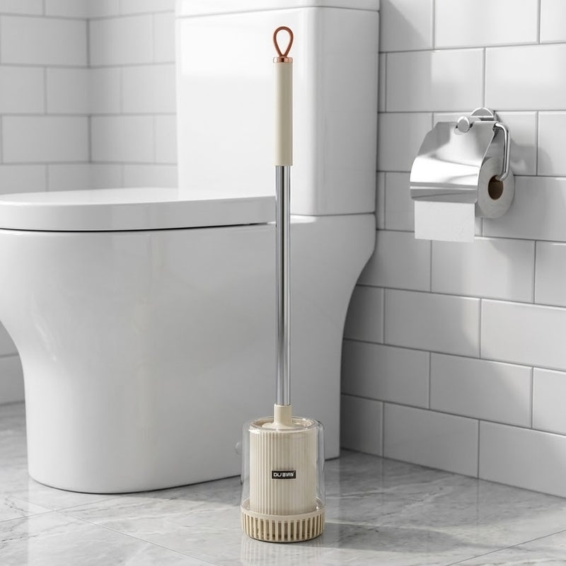 جروب تايجر فرشاة تنظيف الحمام سيليكون فاخرة تثبت على الحائط مع حامل تجفيف بفتحات تهوية - بيج - A210-741 - Image 3