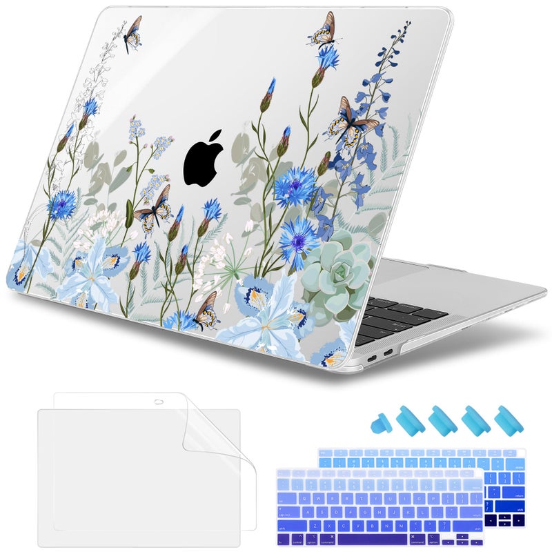 May Chen Compatible with MacBook Air 13 inch Release 2021 2020 2019 2018 Models M1 A2337A2179A1932 Plastic Hard Shell Case for MacBook Air 13 with Retina Display Touch ID Blue Flowers - Image 2
